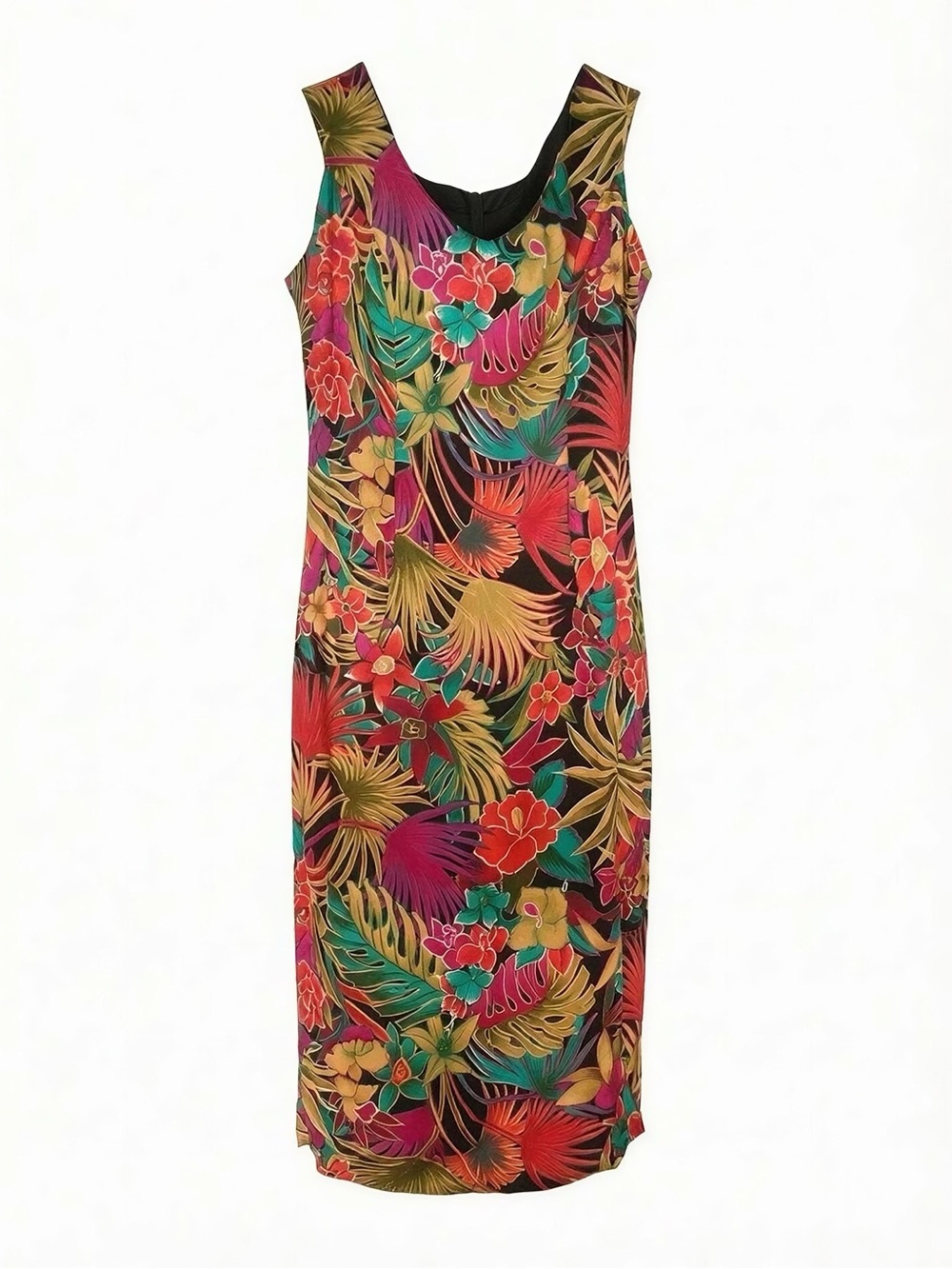 Tropical Floral Tank Midi Dress - Black Multi